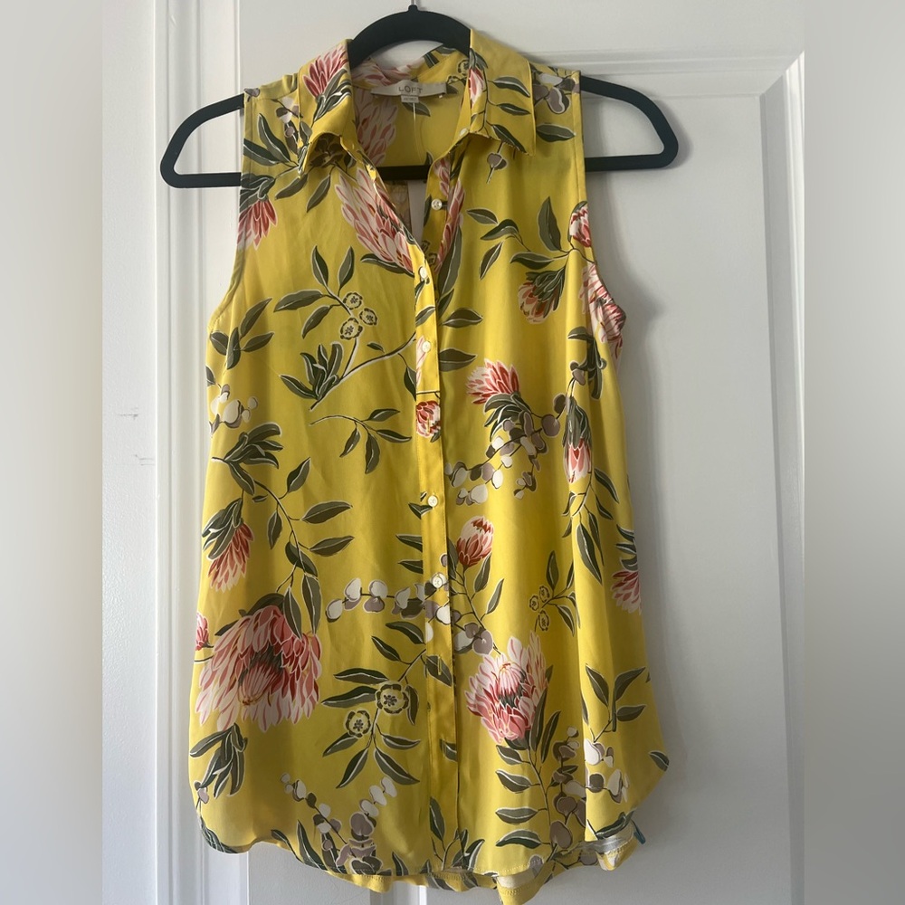 LOFT Yellow Floral Sleeveless Blouse